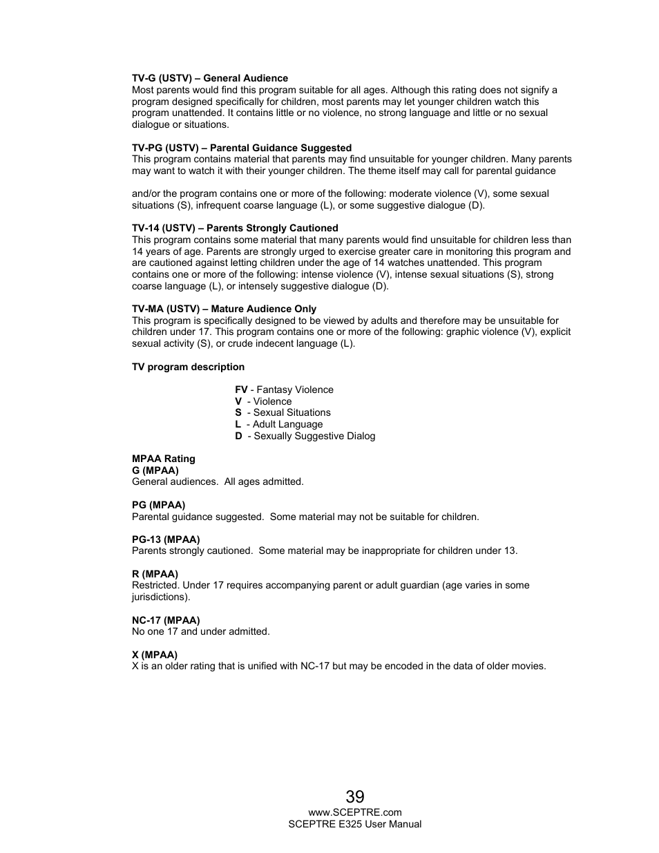Sceptre E325LD-HDR User Manual | Page 39 / 58