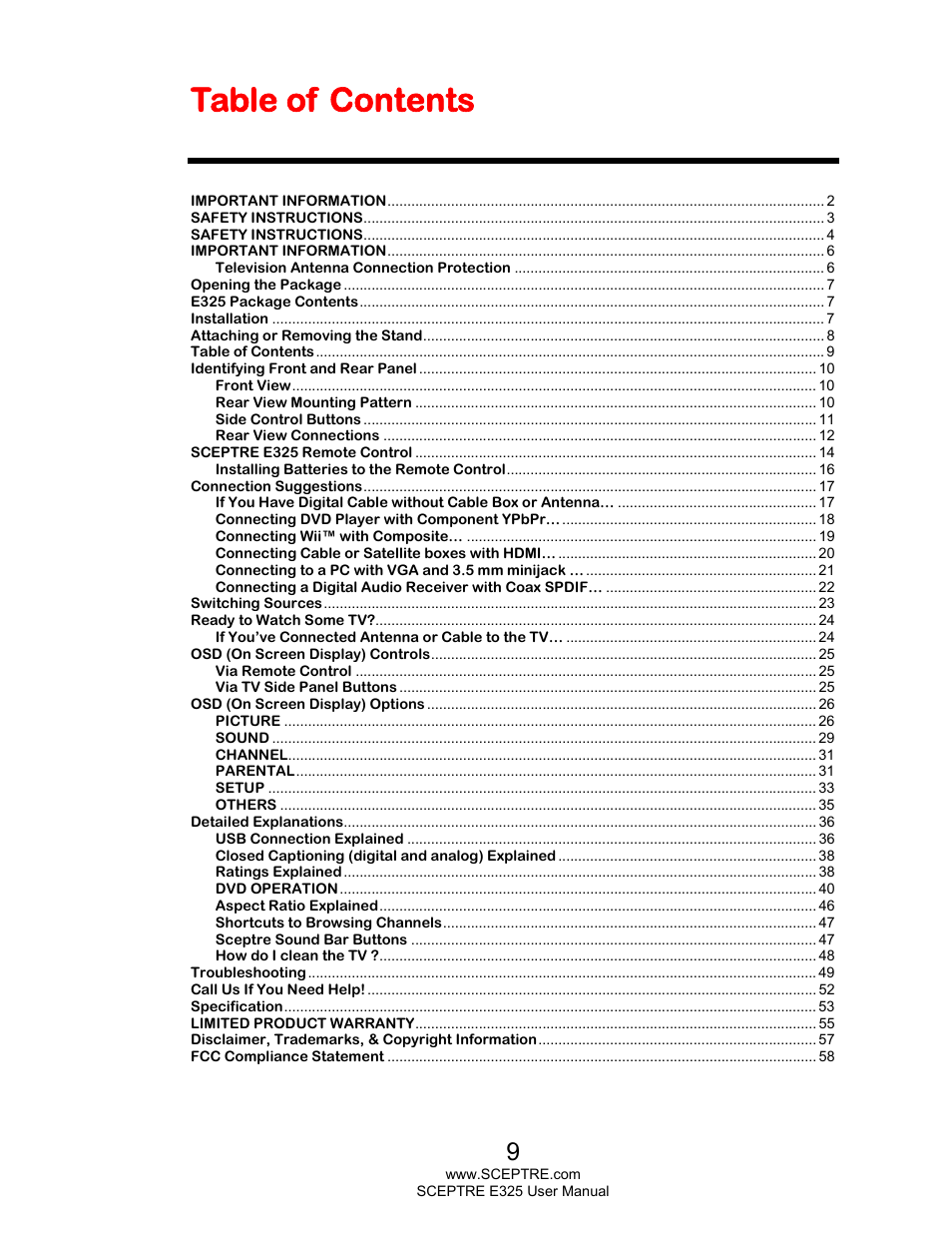 Sceptre E325LD-HDR User Manual | Page 9 / 58
