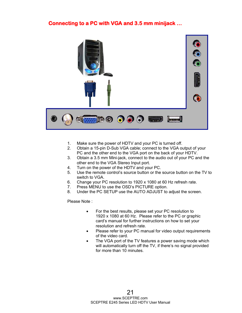 Sceptre E245WV-FHDR User Manual | Page 21 / 51
