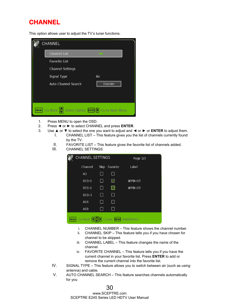 Channel | Sceptre E245WV-FHDR User Manual | Page 30 / 51
