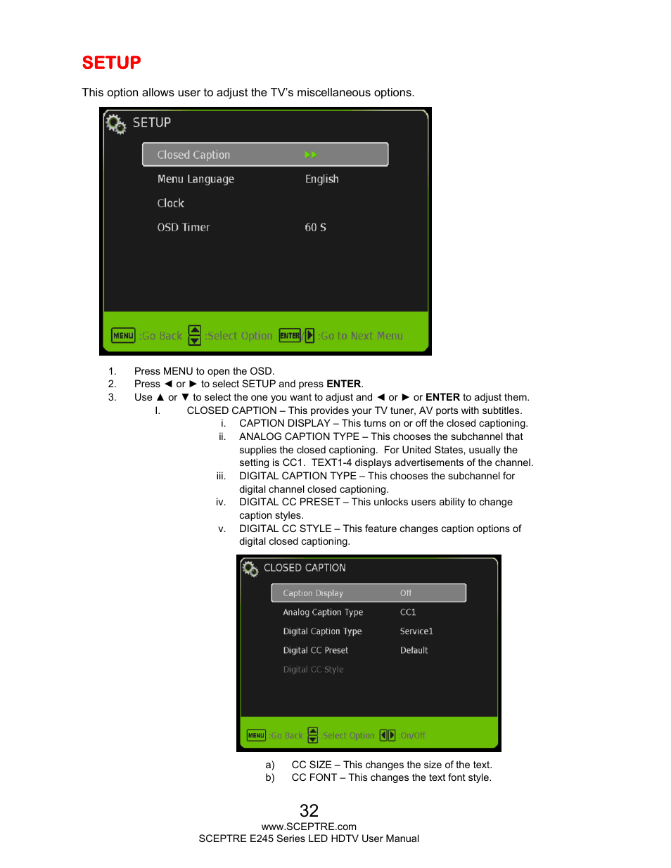Setup | Sceptre E245WV-FHDR User Manual | Page 32 / 51