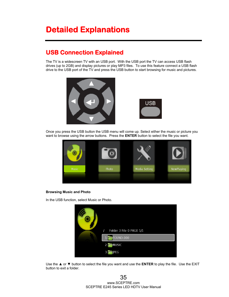 Detailed explanations, Usb connection explained | Sceptre E245WV-FHDR User Manual | Page 35 / 51