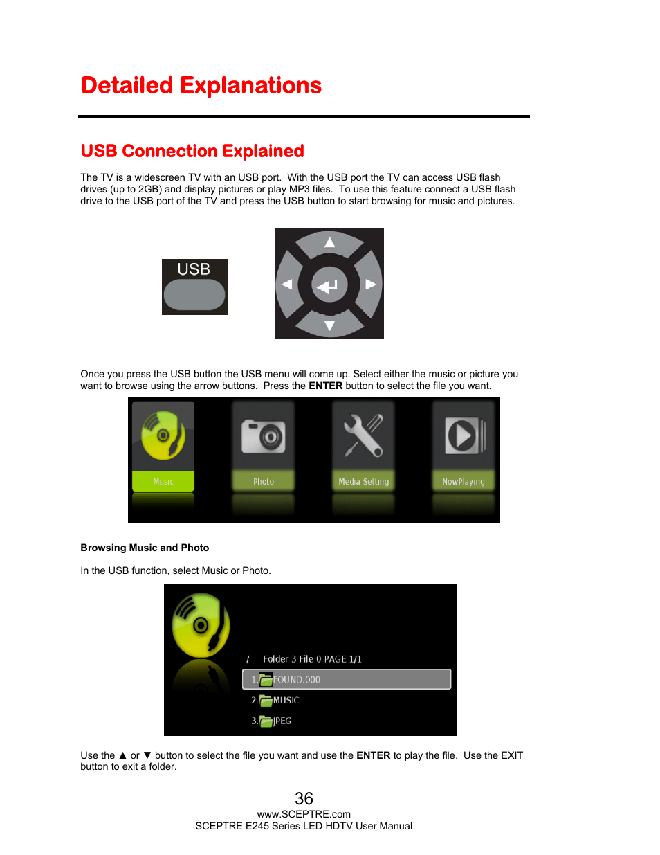 Detailed explanations, Usb connection explained | Sceptre E245PD-FHDR User Manual | Page 36 / 58