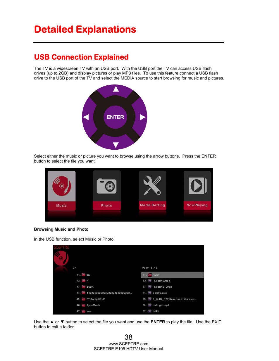 Detailed explanations, Usb connection explained | Sceptre E195BD-SMQR User Manual | Page 38 / 65