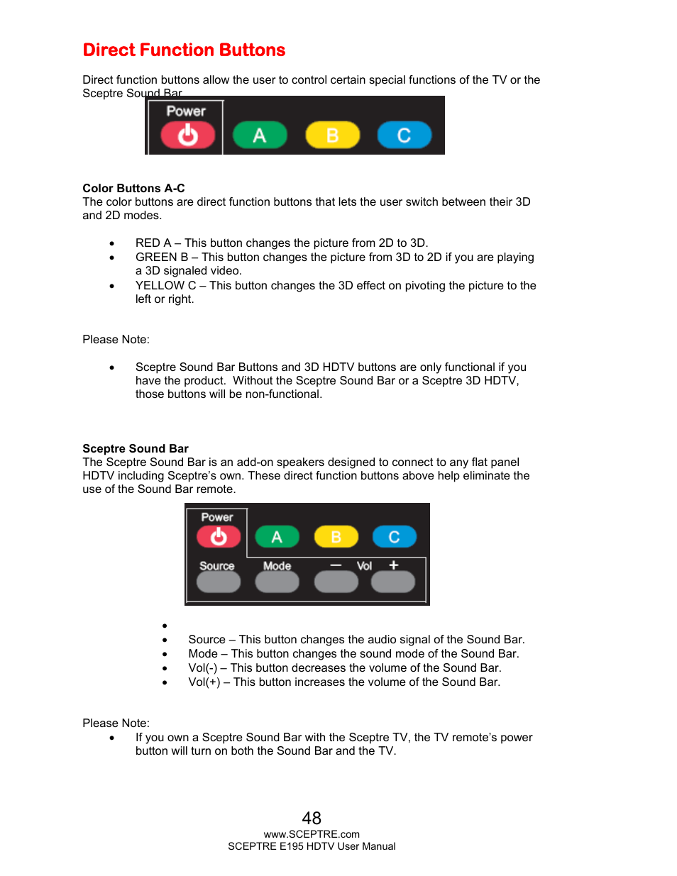 Direct function buttons | Sceptre E195BD-SMQR User Manual | Page 48 / 65