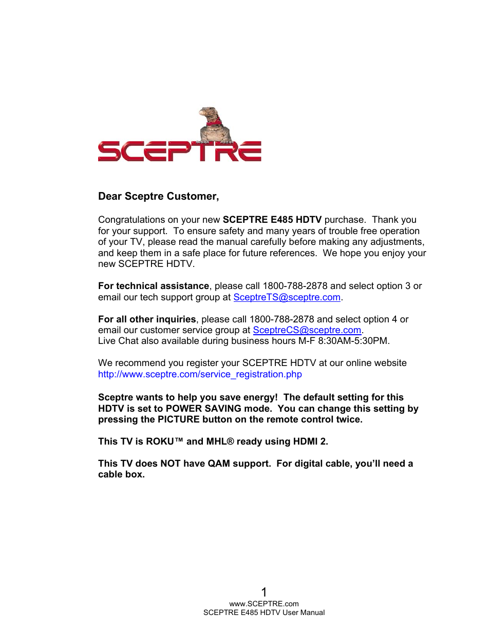 Sceptre E485BV-FMQR User Manual | 58 pages