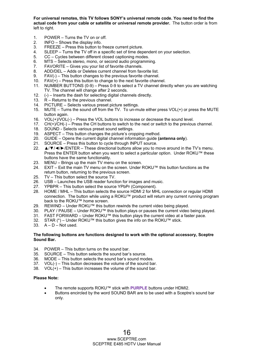 Sceptre E485BV-FMQR User Manual | Page 16 / 58