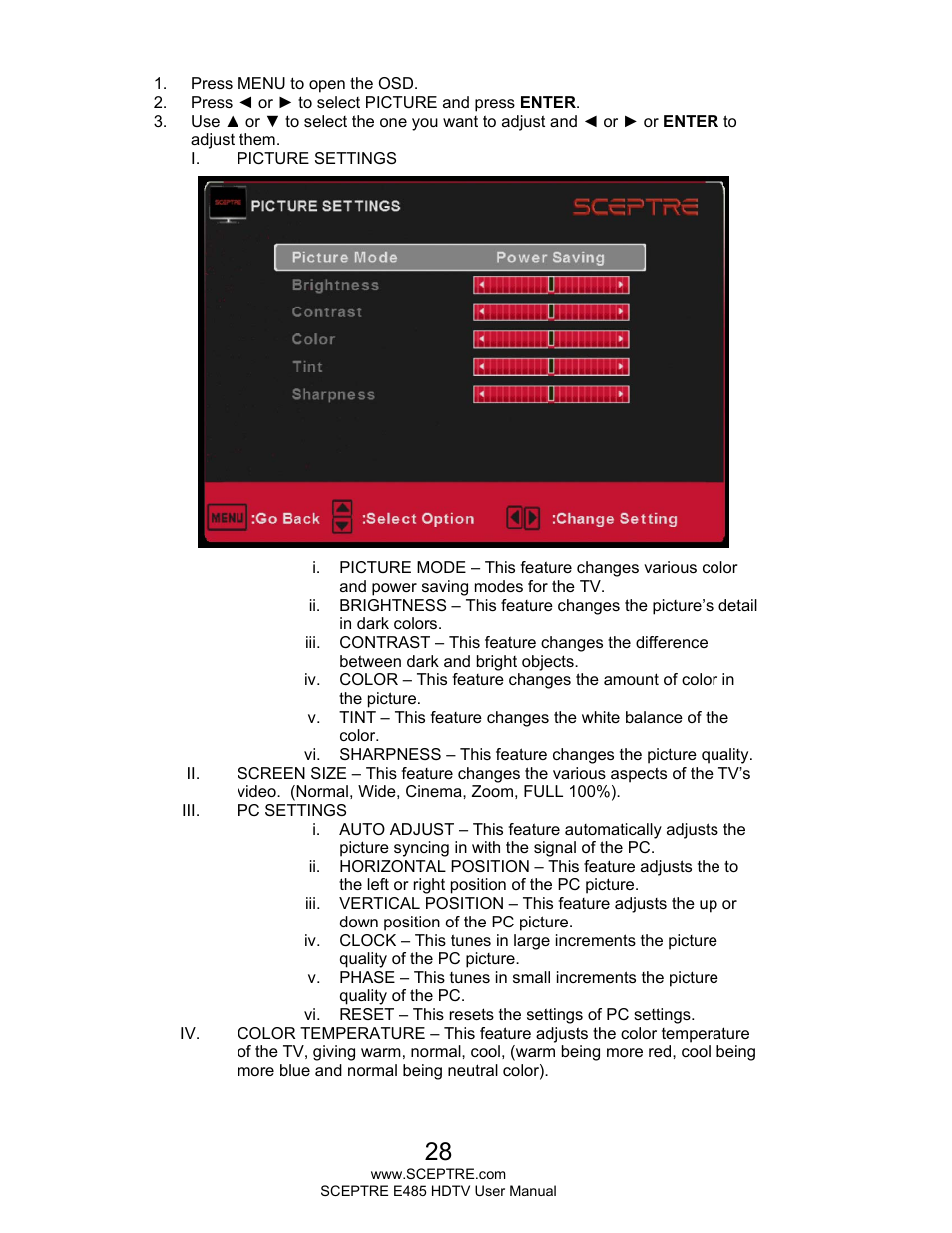 Sceptre E485BV-FMQR User Manual | Page 28 / 58