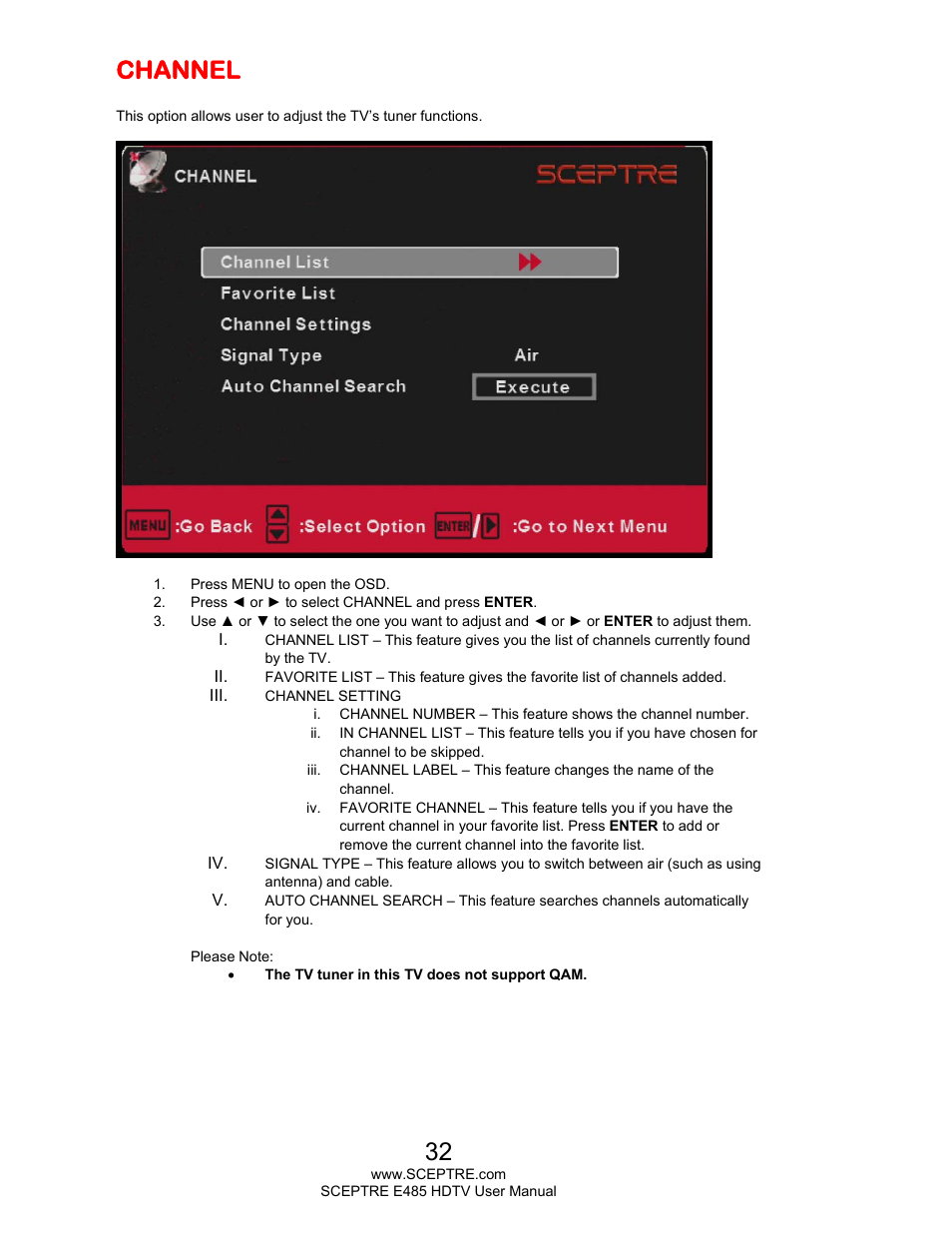Channel | Sceptre E485BV-FMQR User Manual | Page 32 / 58