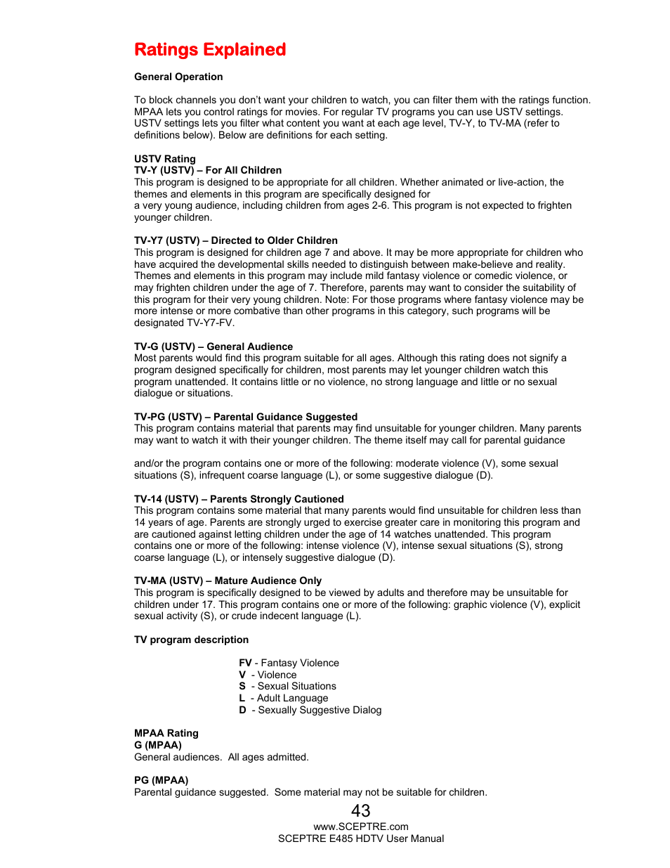 Ratings explained | Sceptre E485BV-FMQR User Manual | Page 43 / 58