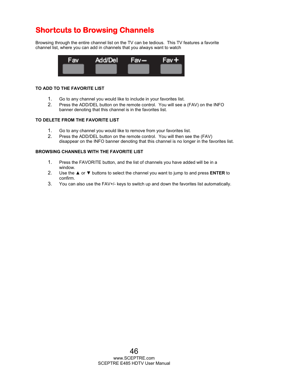 Shortcuts to browsing channels | Sceptre E485BV-FMQR User Manual | Page 46 / 58