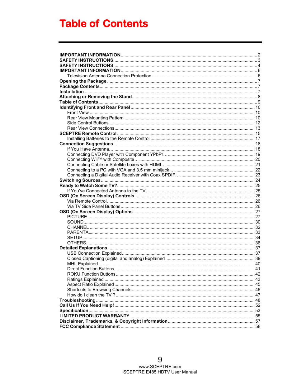 Sceptre E485BV-FMQR User Manual | Page 9 / 58