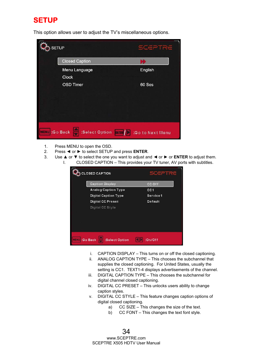 Setup | Sceptre E505BV-FMQR User Manual | Page 34 / 58