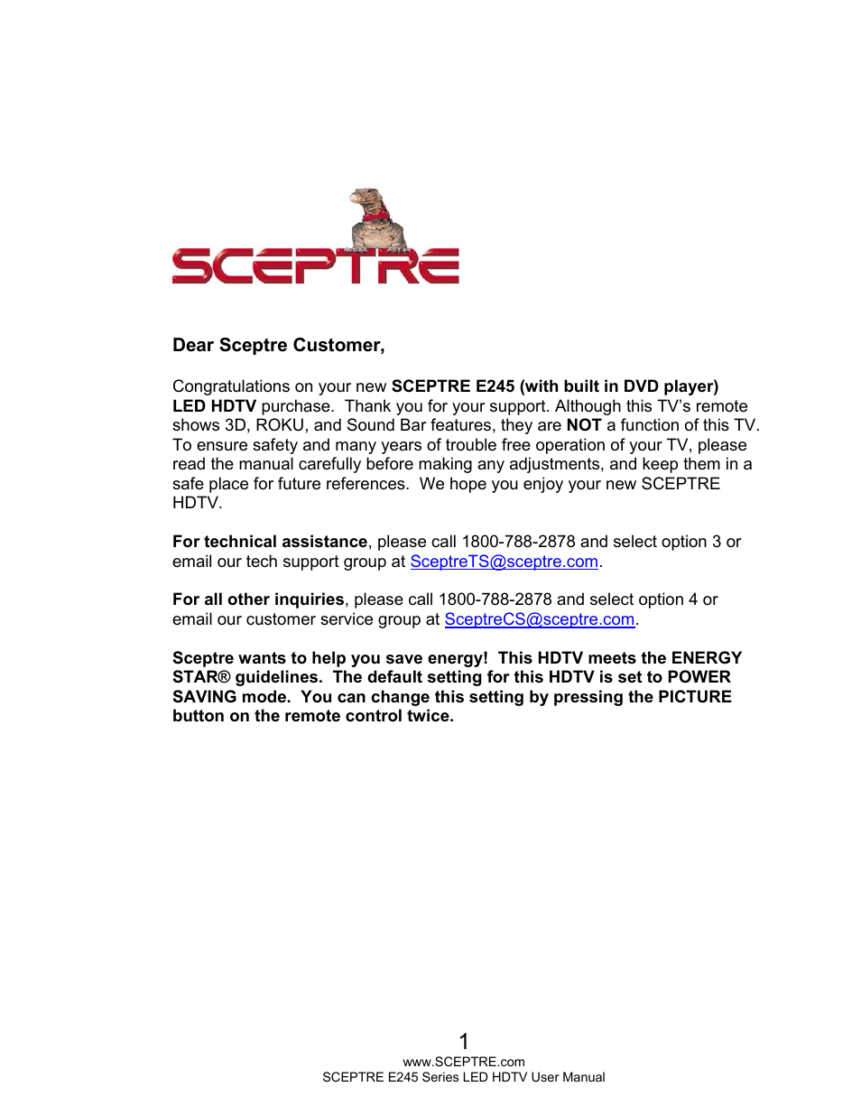 Sceptre E245BD-FHDR User Manual | 58 pages