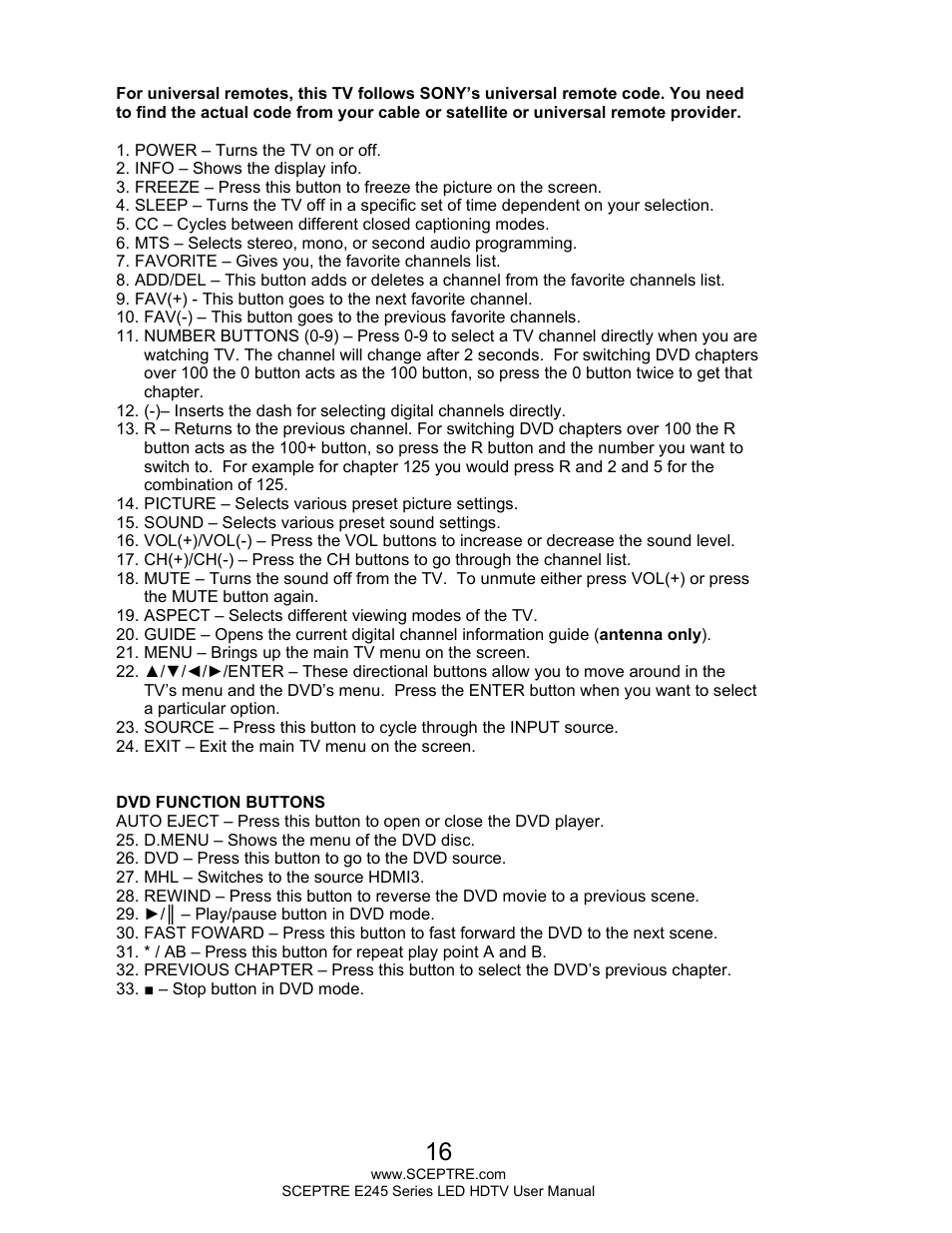 Sceptre E245BD-FHDR User Manual | Page 16 / 58