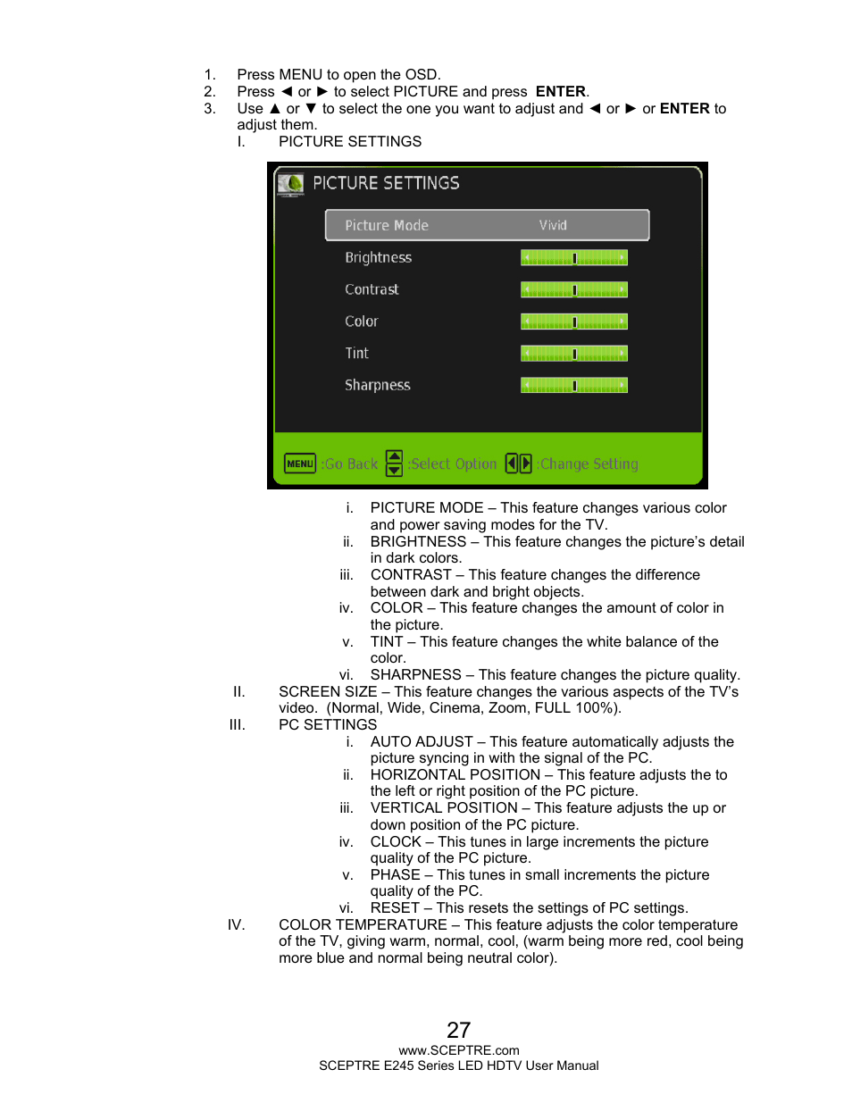 Sceptre E245BD-FHDR User Manual | Page 27 / 58