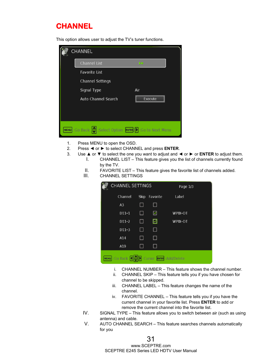 Channel | Sceptre E245BD-FHDR User Manual | Page 31 / 58