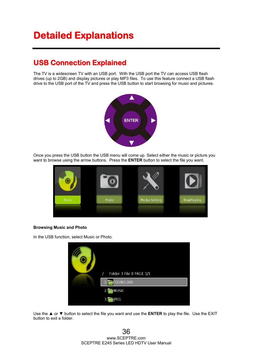 Detailed explanations, Usb connection explained | Sceptre E245BD-FHDR User Manual | Page 36 / 58