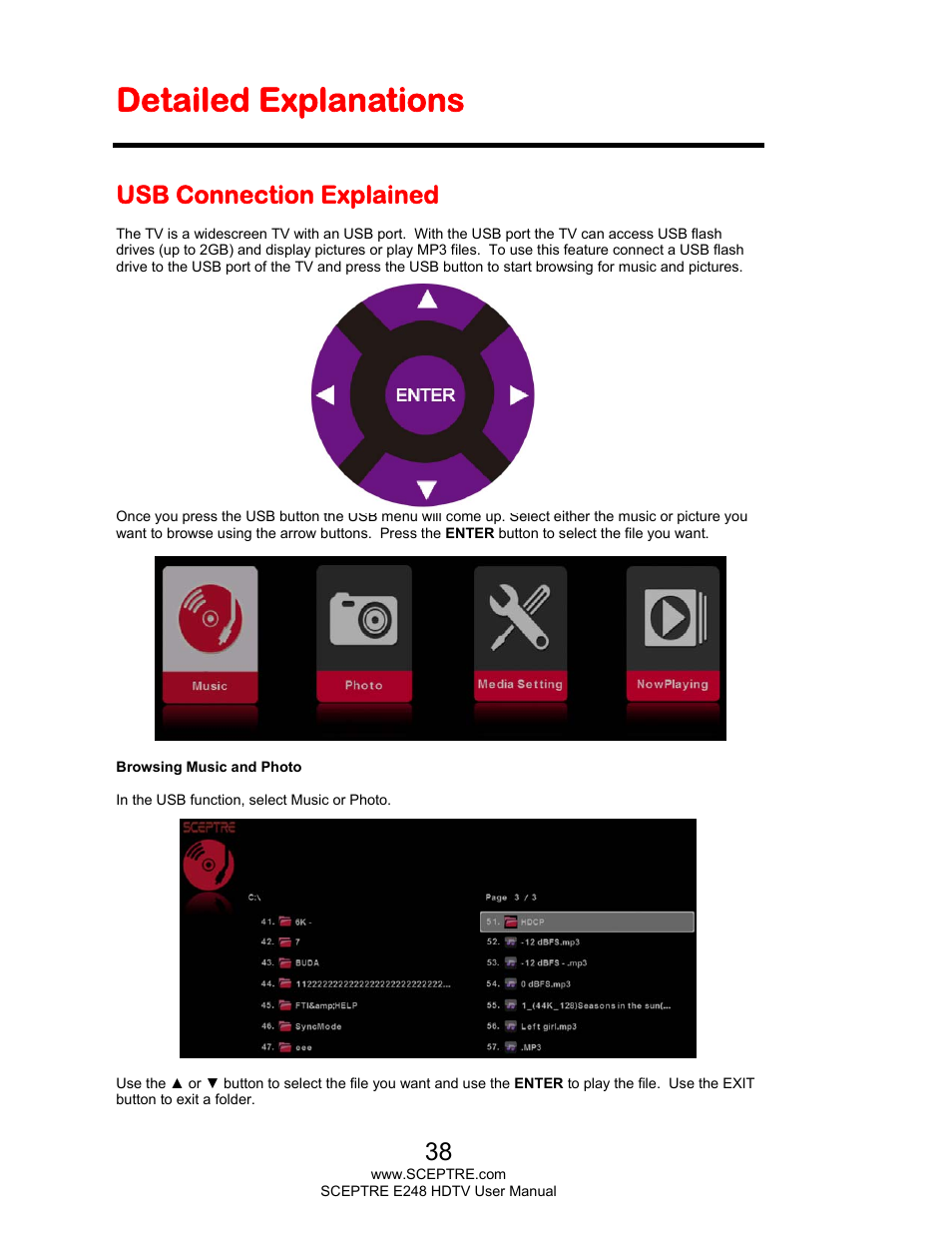 Detailed explanations, Usb connection explained | Sceptre E248BD-FMQR User Manual | Page 38 / 65