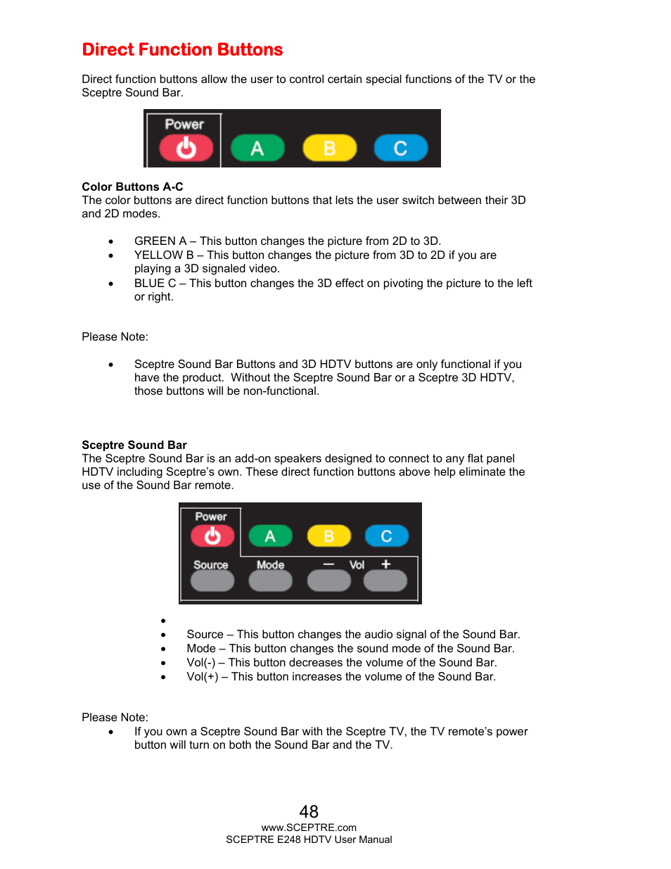 Direct function buttons | Sceptre E248BD-FMQR User Manual | Page 48 / 65