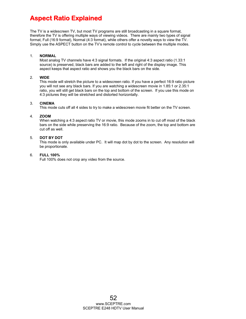 Aspect ratio explained | Sceptre E248BD-FMQR User Manual | Page 52 / 65