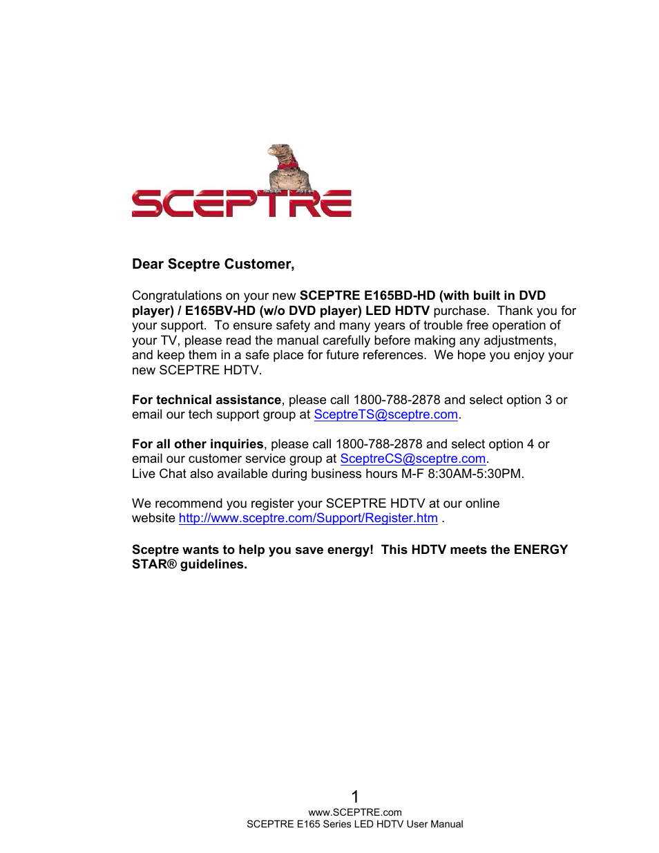 Sceptre E165BD-HD User Manual | 58 pages