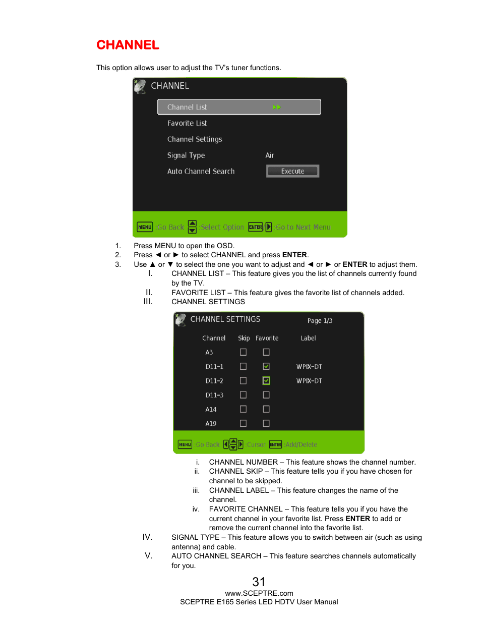 Channel | Sceptre E165BD-HD User Manual | Page 31 / 58