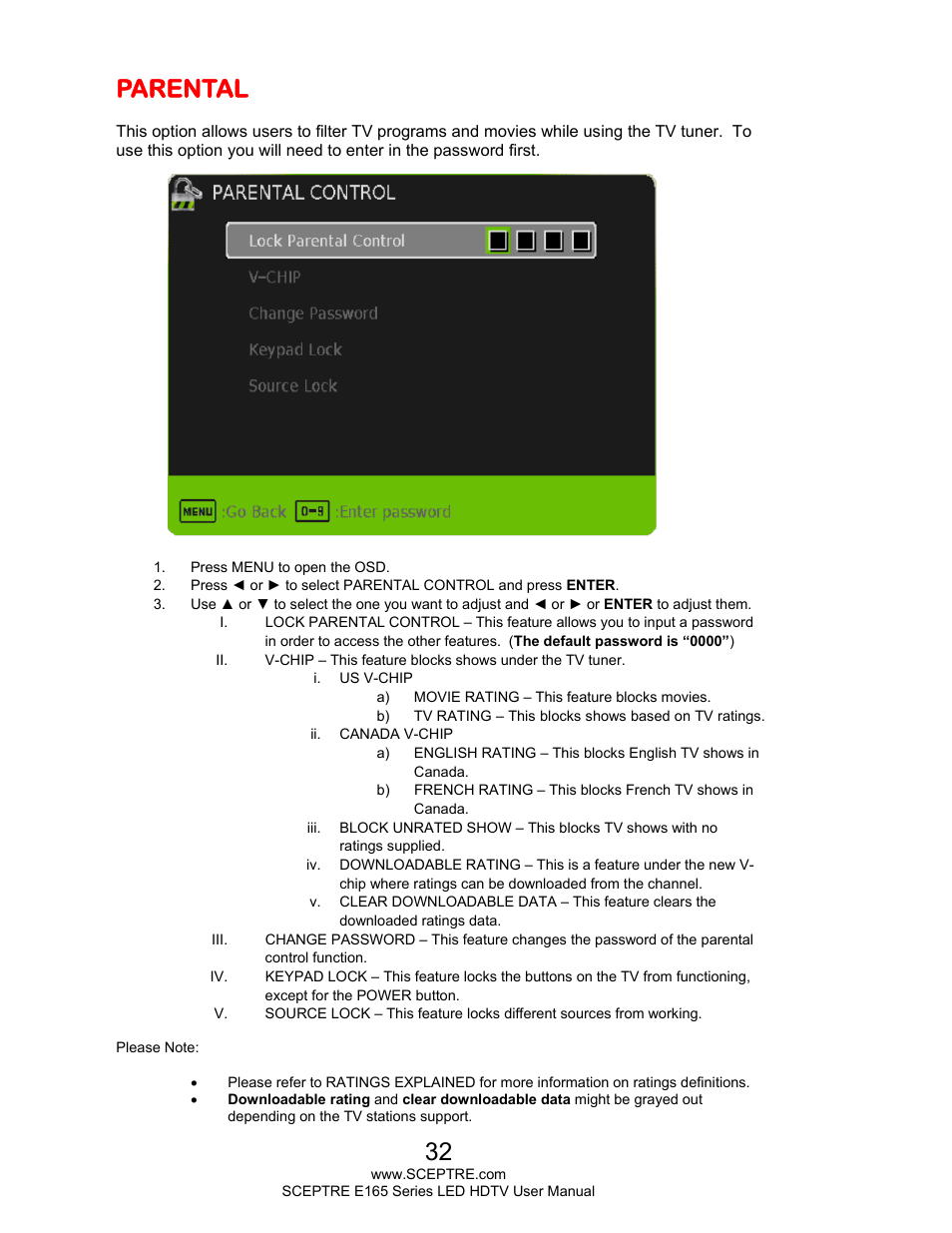 Parental | Sceptre E165BD-HD User Manual | Page 32 / 58