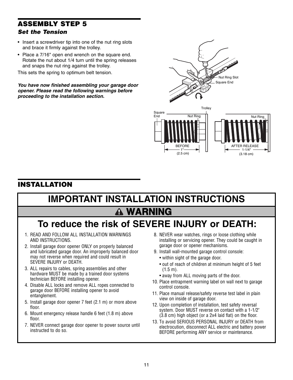 Set the tension, Installation, Assembly step 5 | Craftsman 315 SERIES 139.53939D User Manual | Page 11 / 80