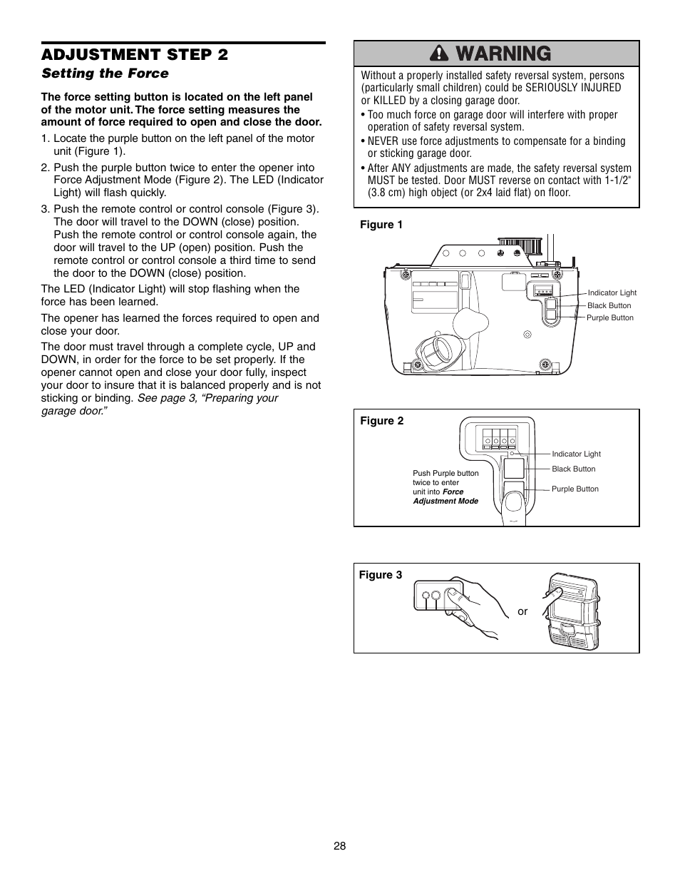 Setting the force, Adjustment step 2 | Craftsman 315 SERIES 139.53939D User Manual | Page 28 / 80