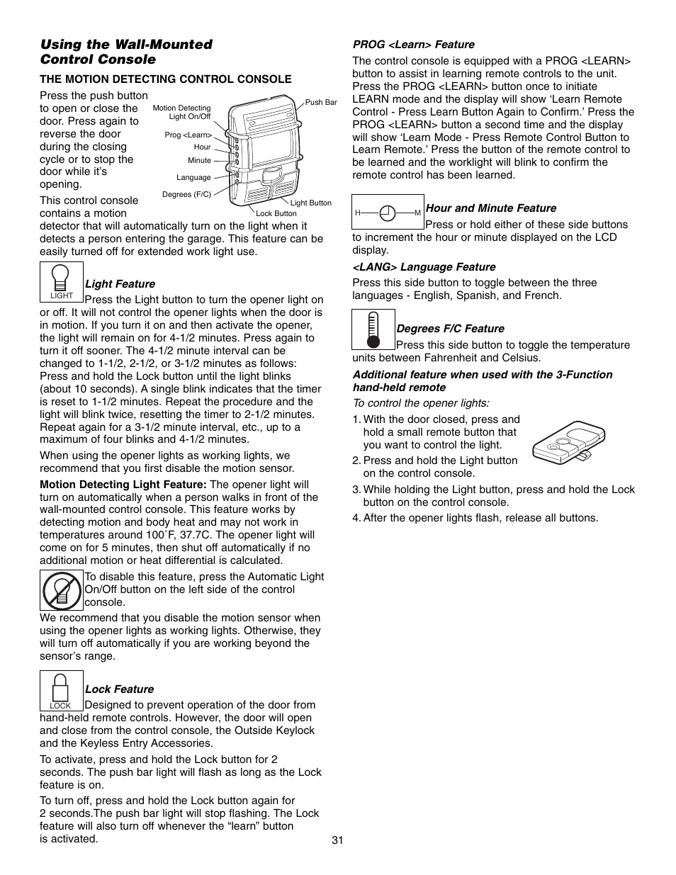 Using the wall-mounted control console | Craftsman 315 SERIES 139.53939D User Manual | Page 31 / 80