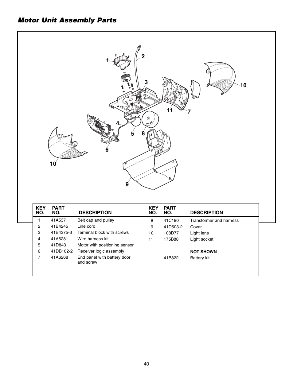 Motor unit assembly parts | Craftsman 315 SERIES 139.53939D User Manual | Page 40 / 80