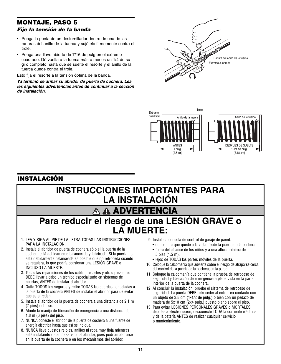 Instrucciones importantes para la instalación, Montaje, paso 5, Instalación | Craftsman 315 SERIES 139.53939D User Manual | Page 51 / 80