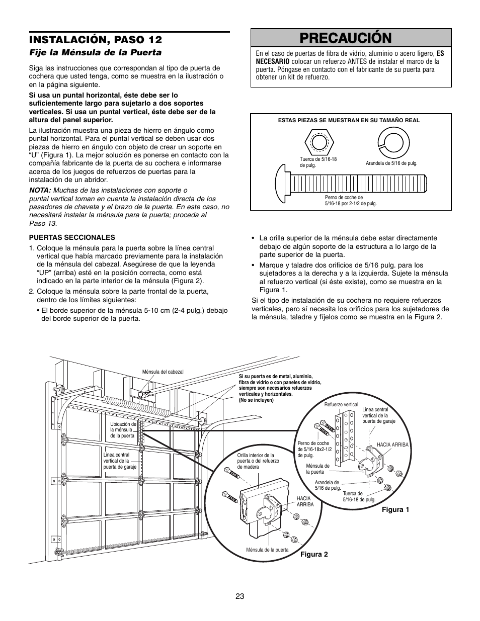 Precaución, Precaución advertencia advertencia advertencia, Instalación, paso 12 | Craftsman 315 SERIES 139.53939D User Manual | Page 63 / 80