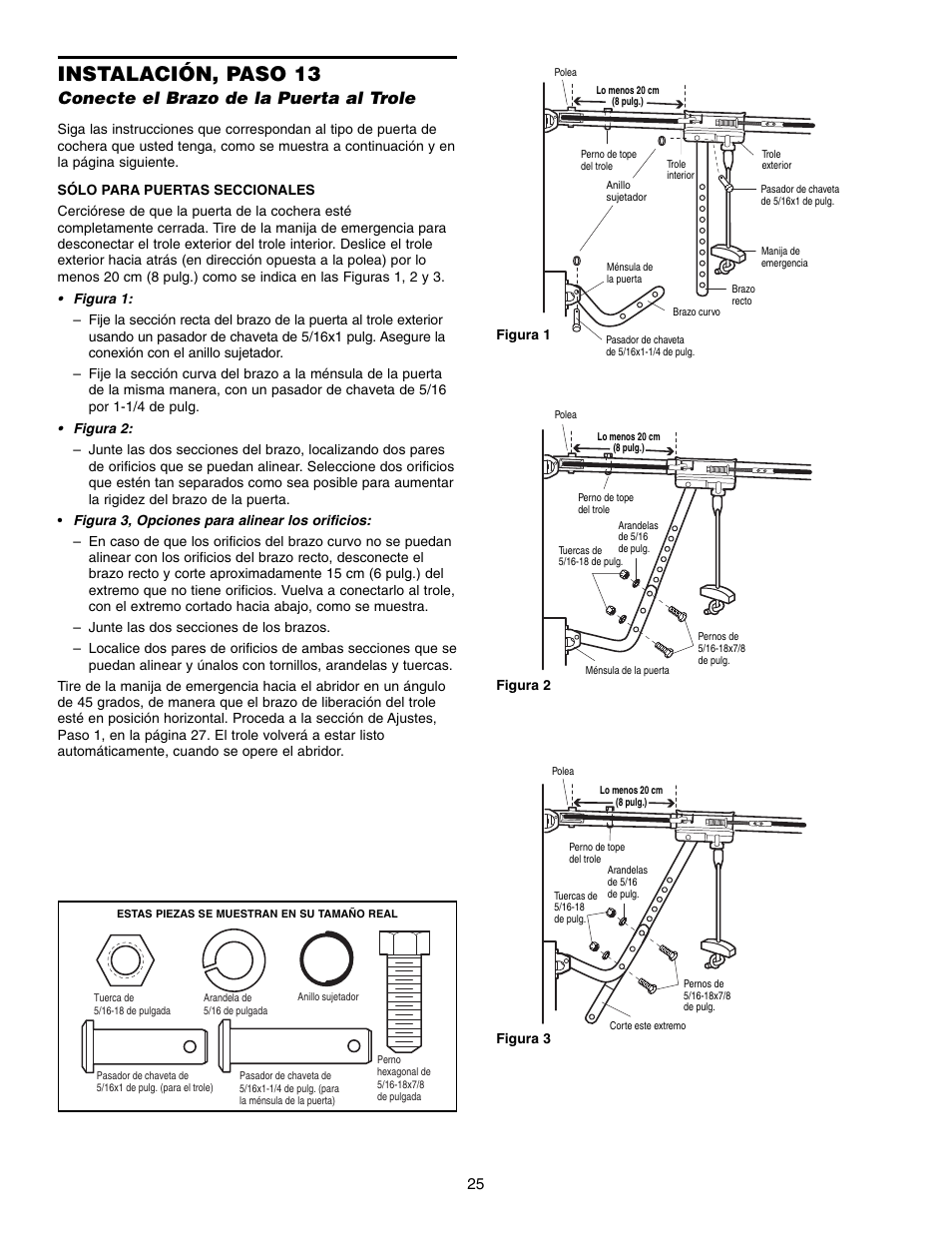 Instalación, paso 13, Conecte el brazo de la puerta al trole | Craftsman 315 SERIES 139.53939D User Manual | Page 65 / 80