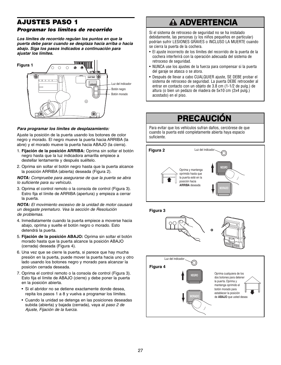 Precaución, Precaución advertencia advertencia advertencia, Ajustes paso 1 | Craftsman 315 SERIES 139.53939D User Manual | Page 67 / 80