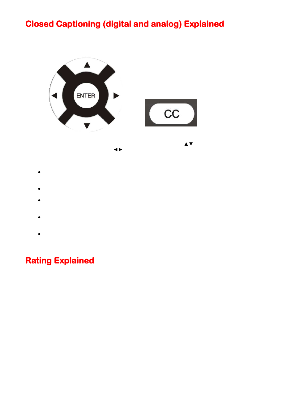 Closed captioning (digital and analog) explained, Rating explained | Sceptre E195BV-SHDE User Manual | Page 36 / 50
