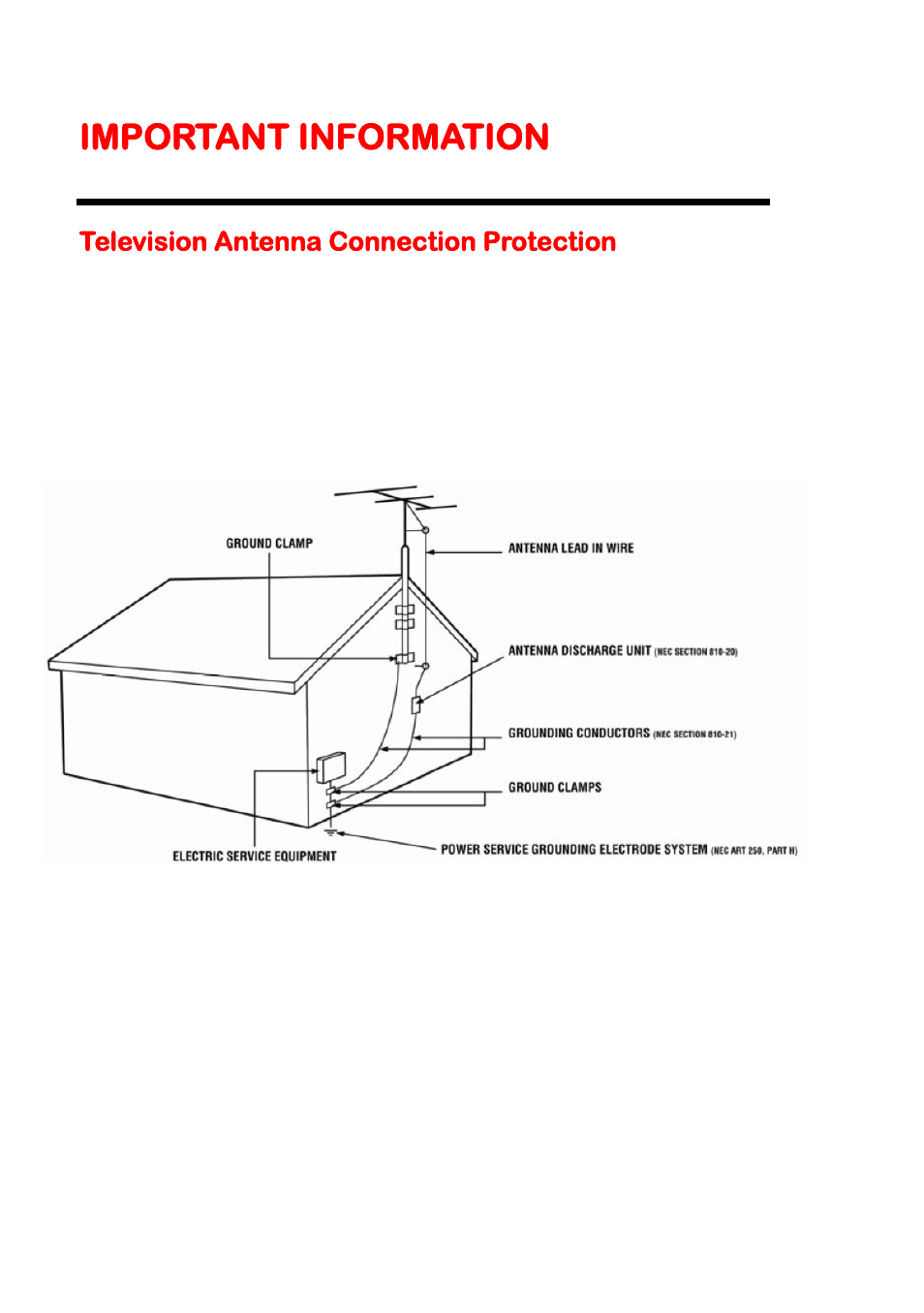 Important information, Television antenna connection protection | Sceptre E195BV-SHDE User Manual | Page 6 / 50