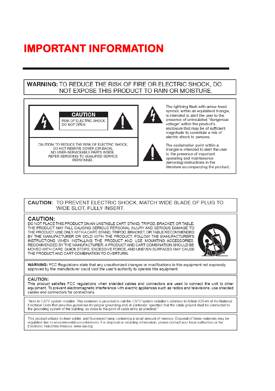 Important information | Sceptre E245BV-FHD User Manual | Page 2 / 55