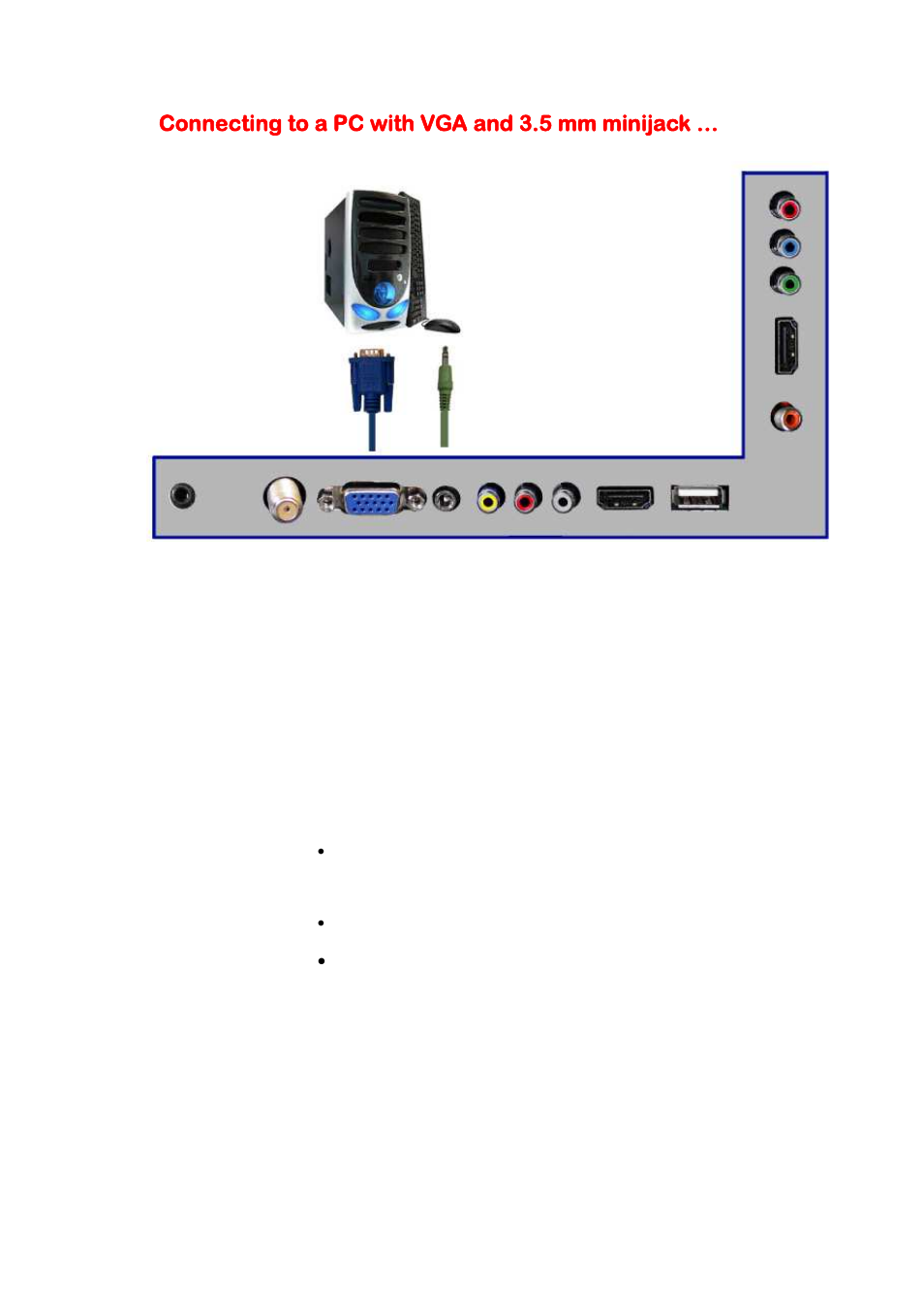 Connecting to a pc with vga and 3.5 mm minijack | Sceptre E245BV-FHD User Manual | Page 21 / 55