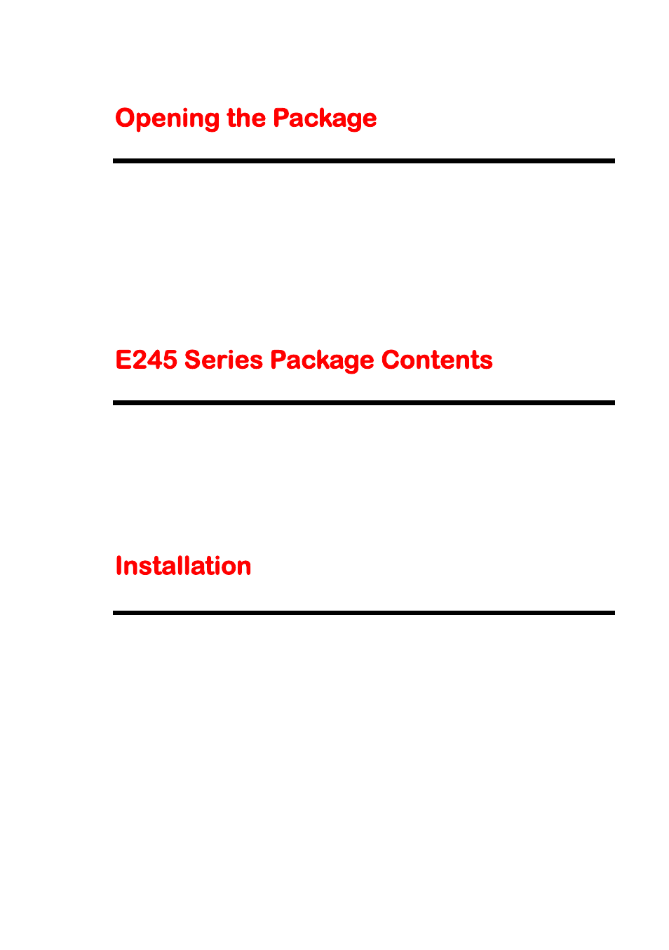 Opening the package, E245 series package contents, Installation | Sceptre E245BV-FHD User Manual | Page 7 / 55