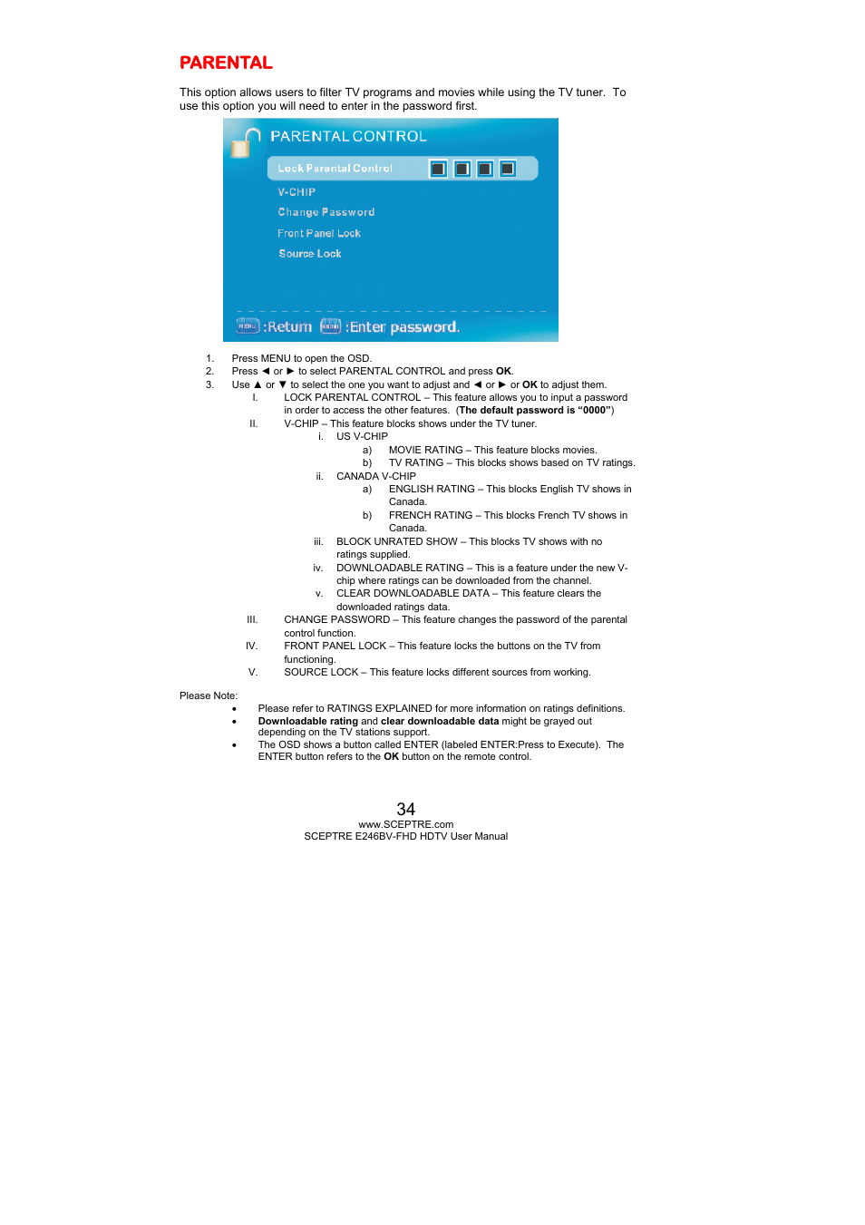Parental | Sceptre E246BV-FHD User Manual | Page 34 / 55