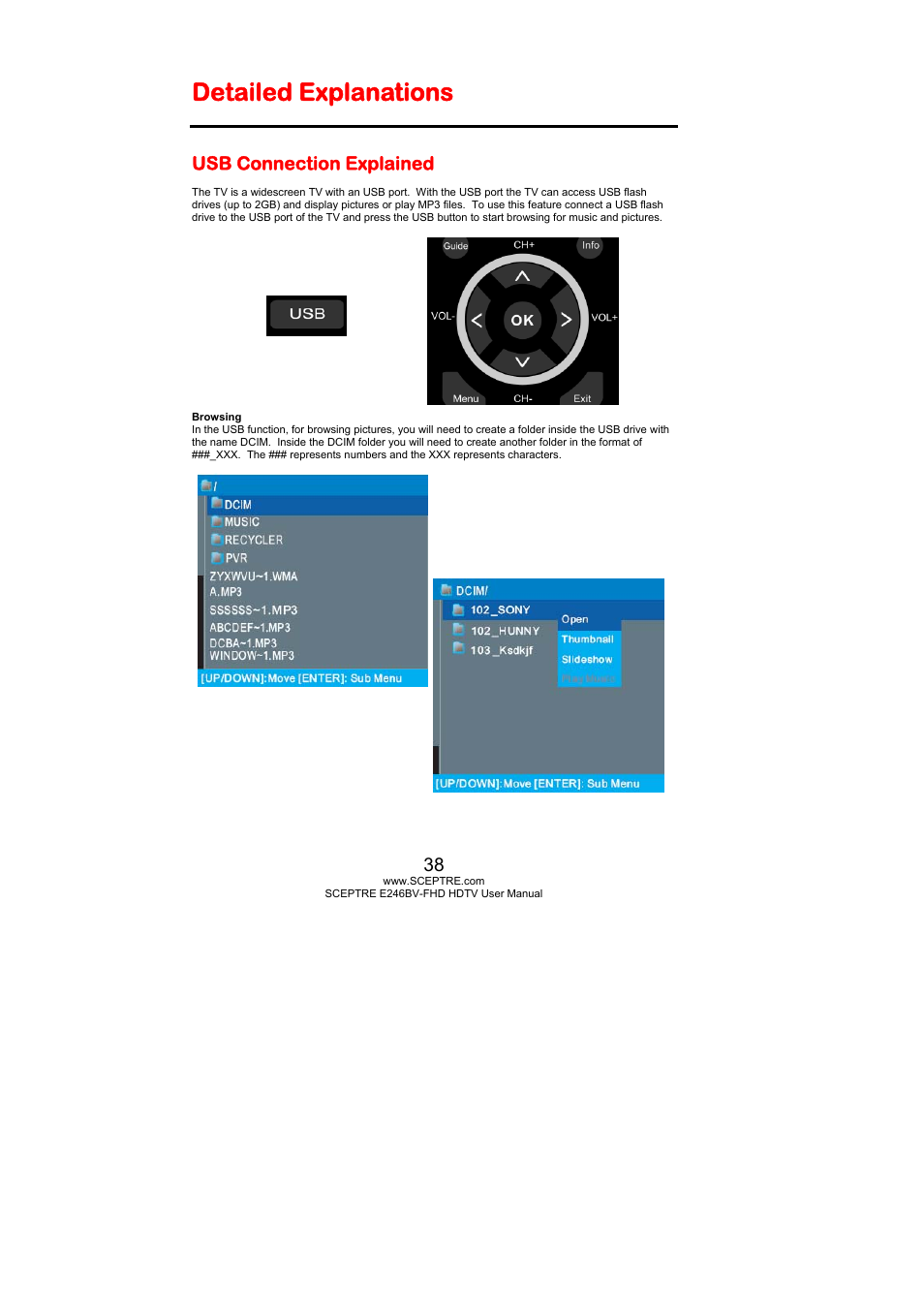 Detailed explanations, Usb connection explained | Sceptre E246BV-FHD User Manual | Page 38 / 55