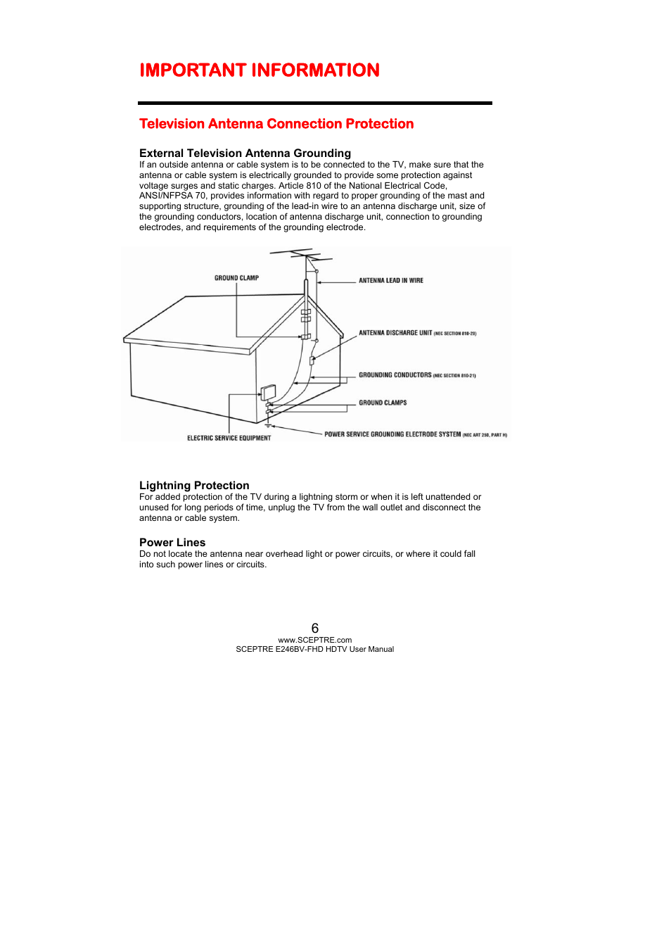 Important information | Sceptre E246BV-FHD User Manual | Page 6 / 55