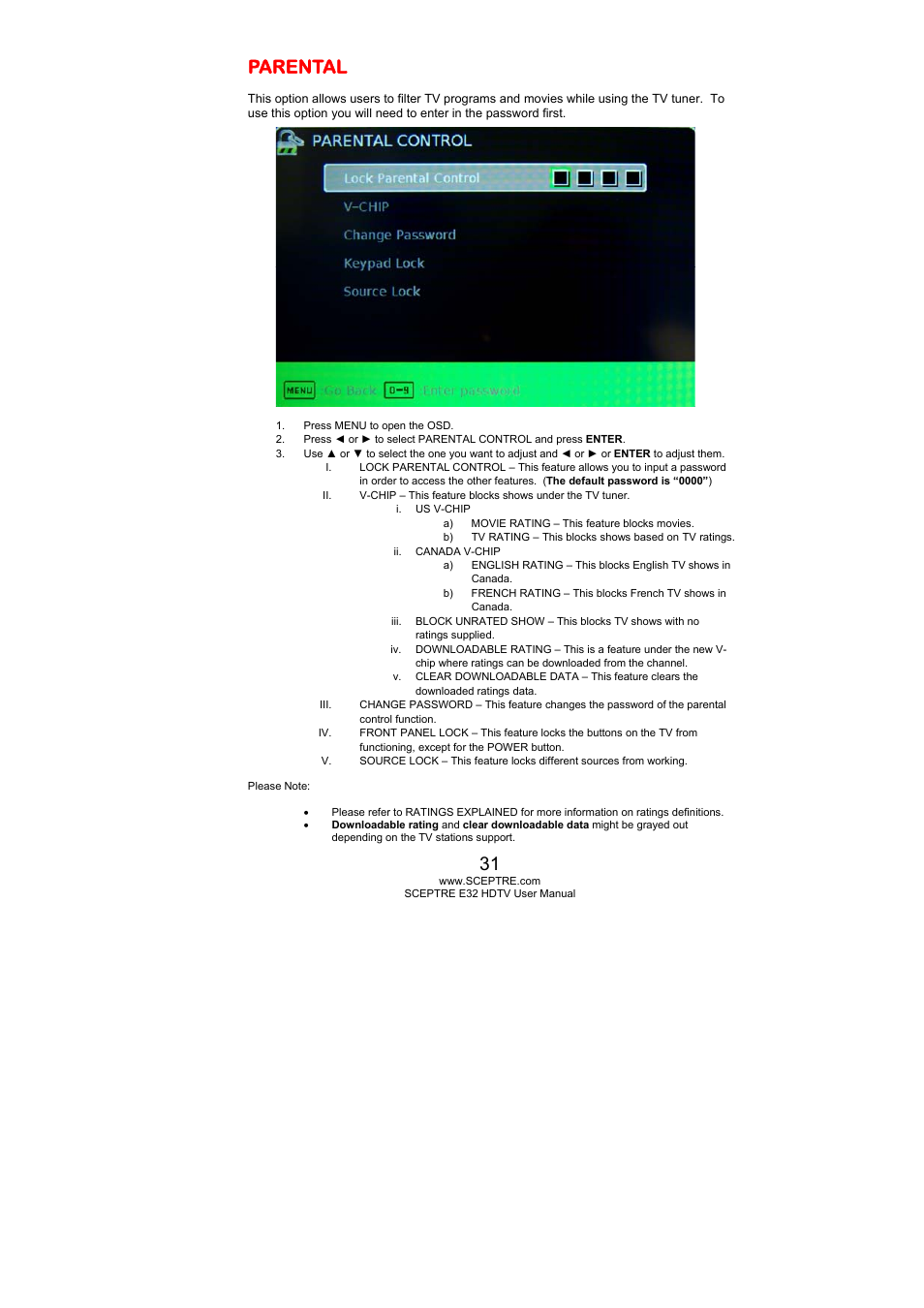 Parental | Sceptre E325BD-HD User Manual | Page 31 / 58