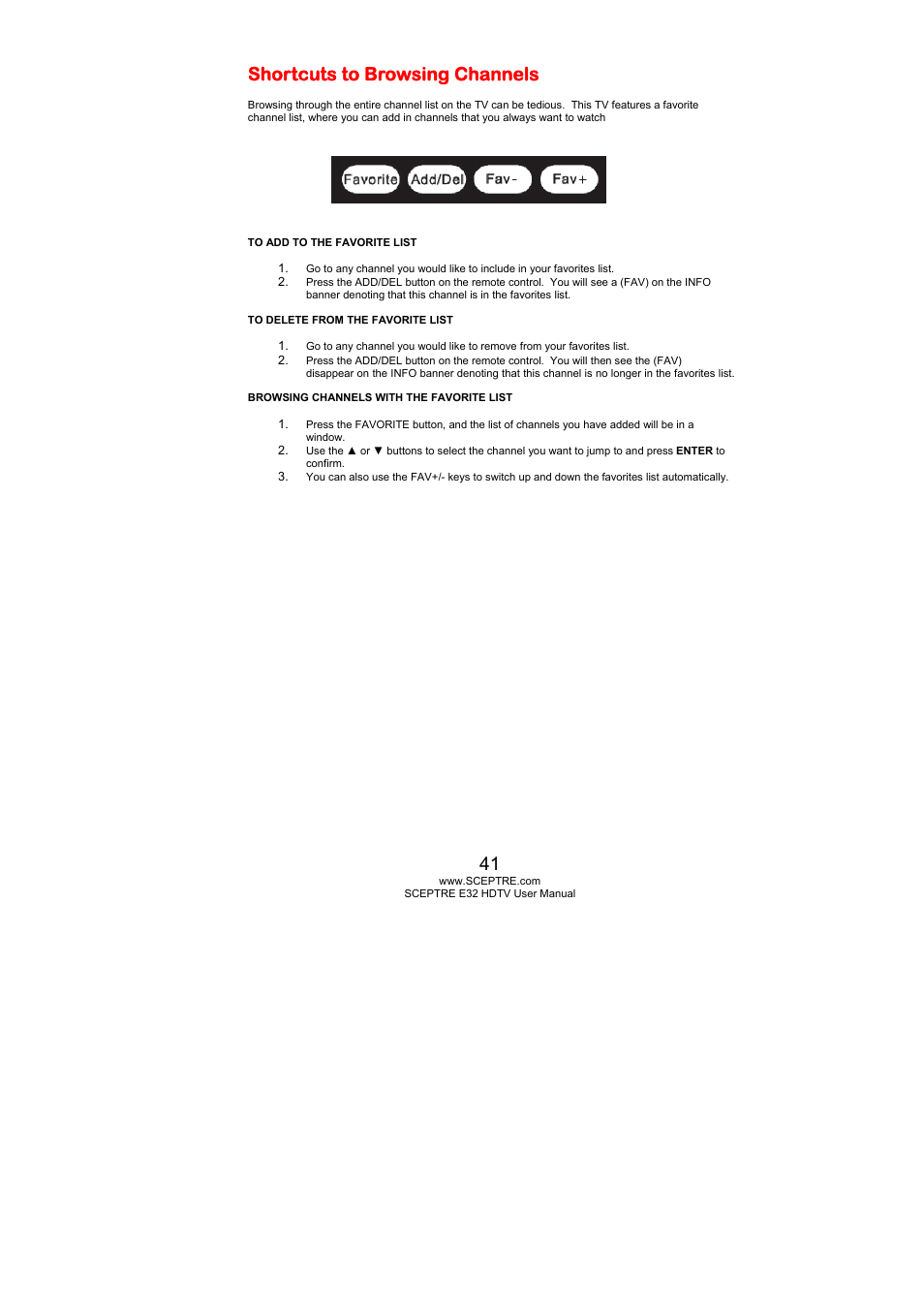 Shortcuts to browsing channels | Sceptre E325BD-HD User Manual | Page 41 / 58