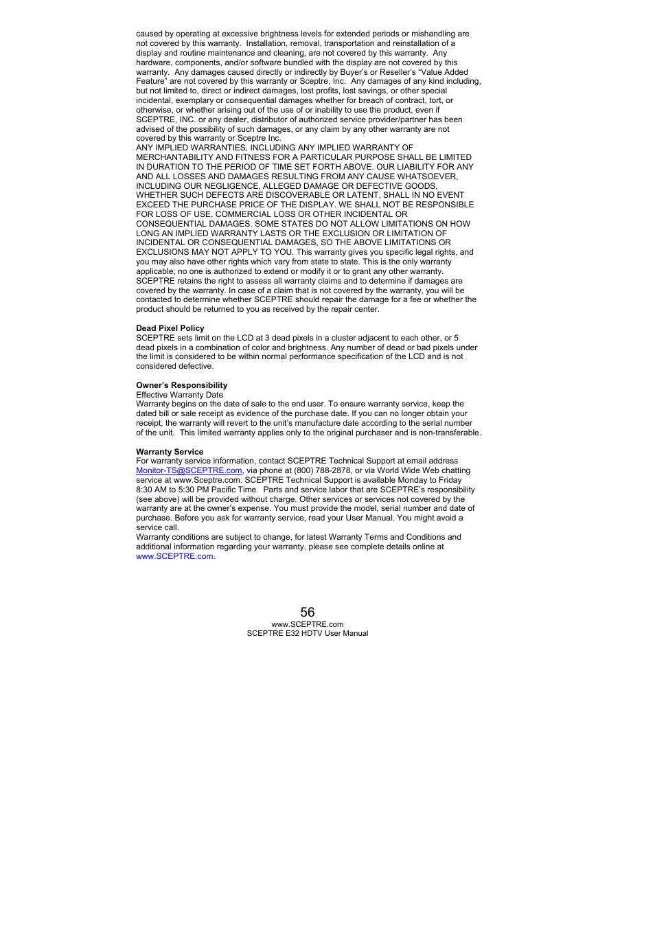 Sceptre E325BD-HD User Manual | Page 56 / 58