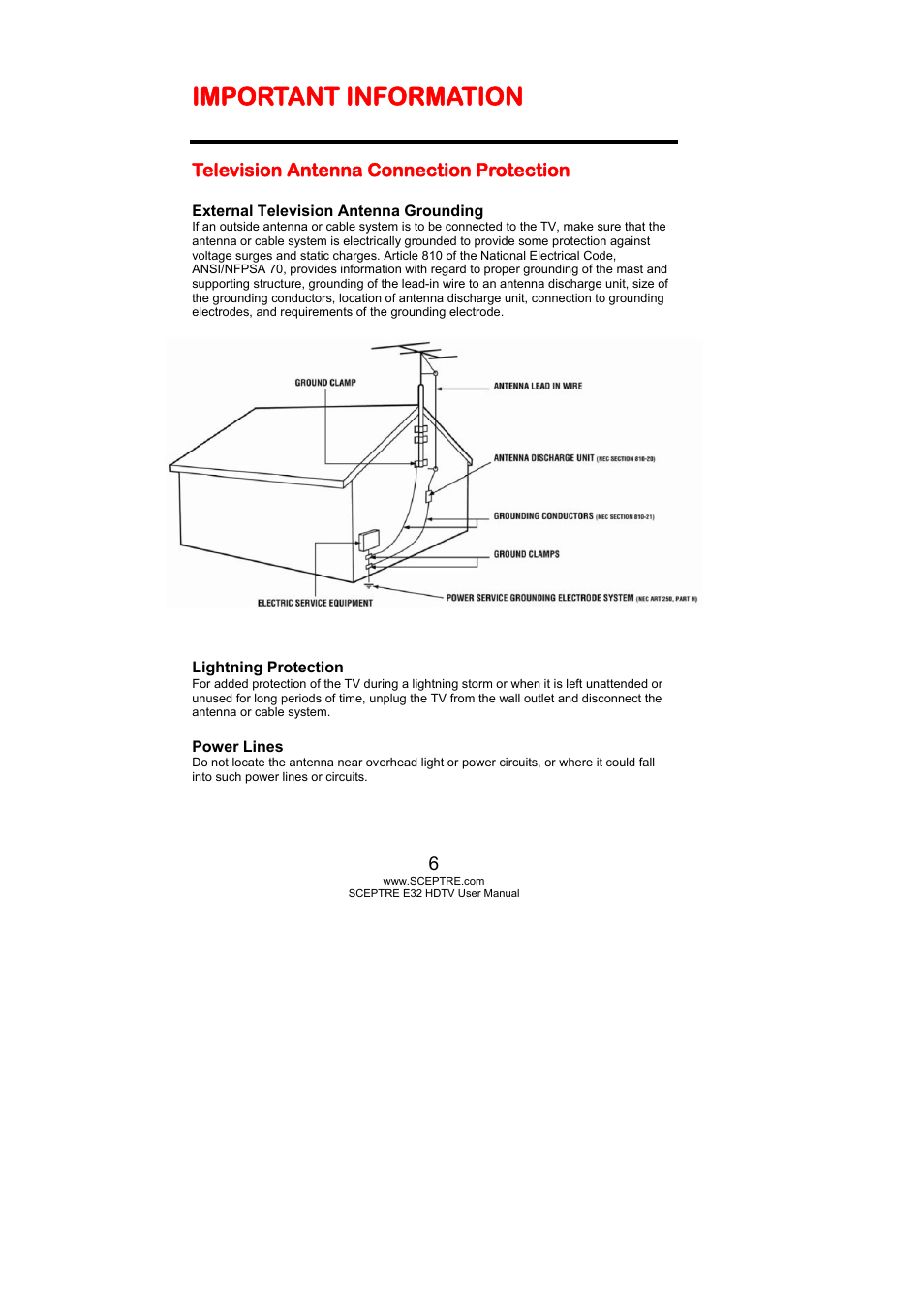 Important information | Sceptre E325BD-HD User Manual | Page 6 / 58