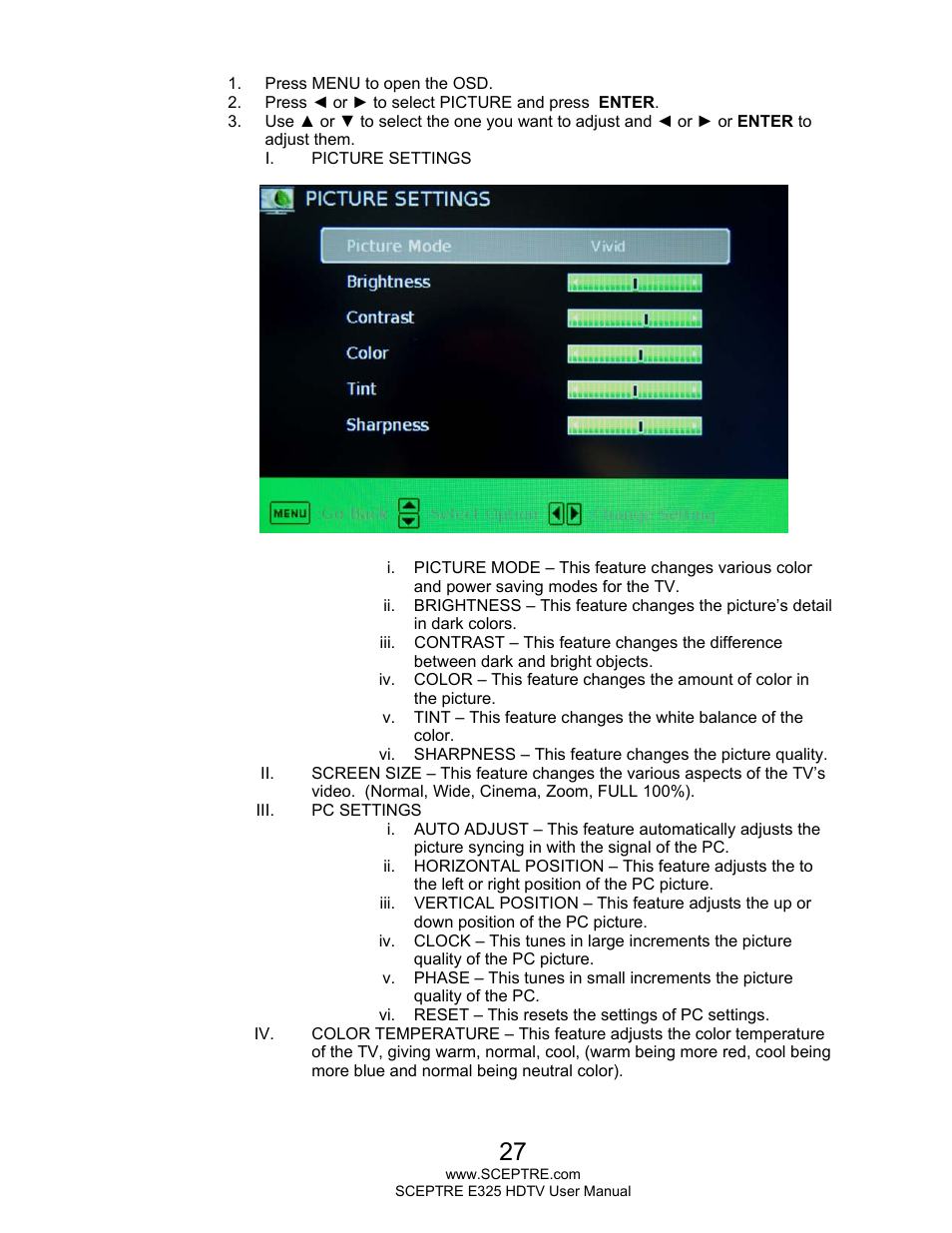 Sceptre E325BV-HDC User Manual | Page 27 / 52