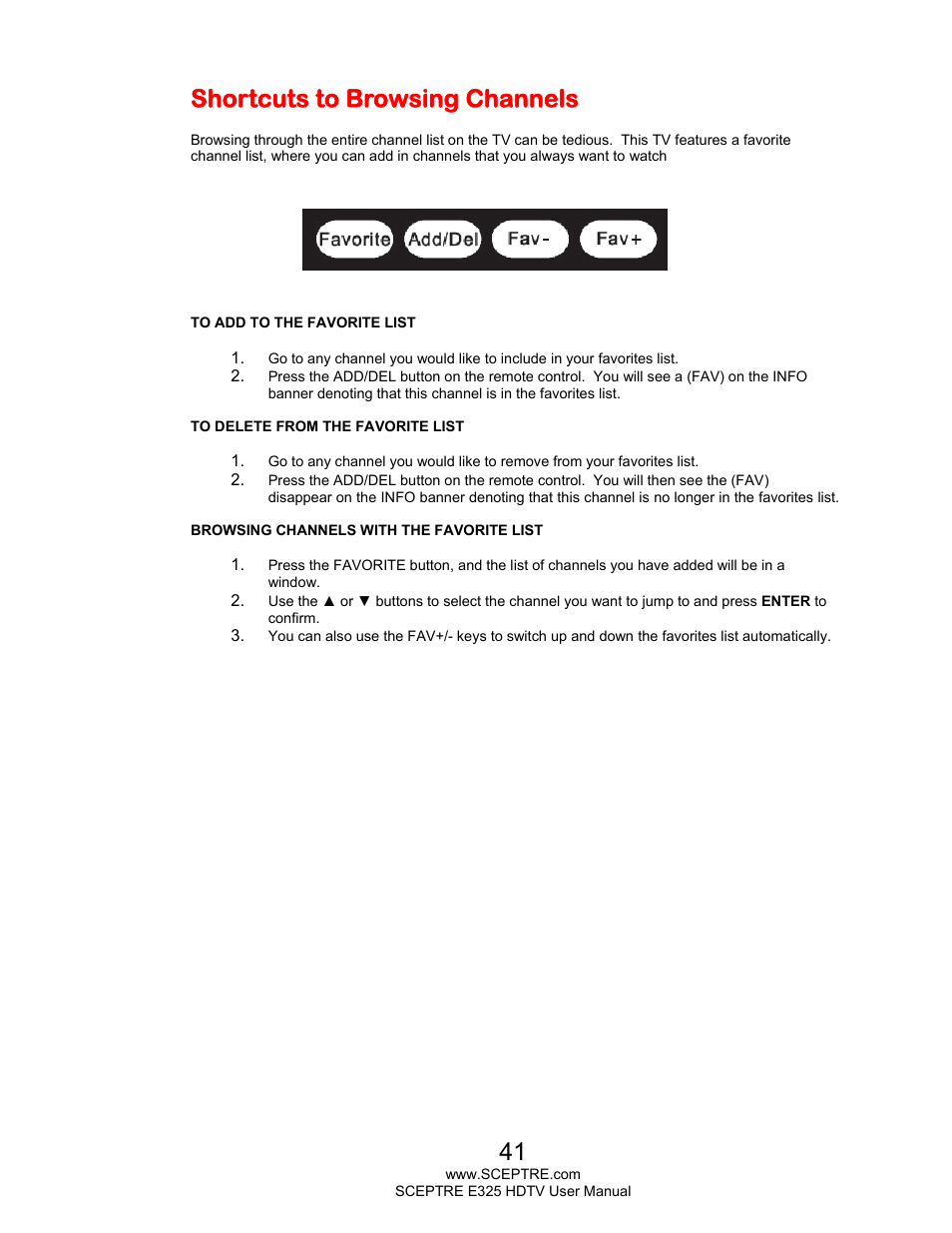 Shortcuts to browsing channels | Sceptre E325BV-HDC User Manual | Page 41 / 52